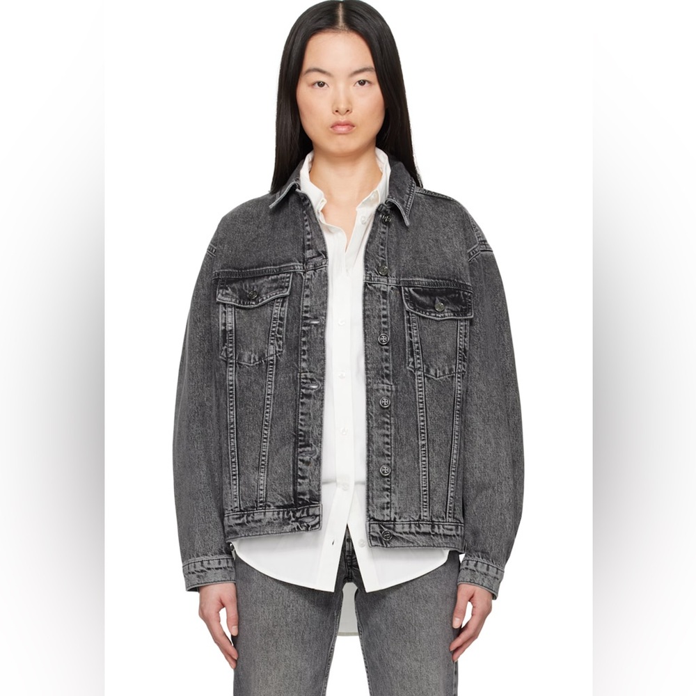Anine Bing Charcoal Black Denim Jean Jacket - Picture 7 of 7